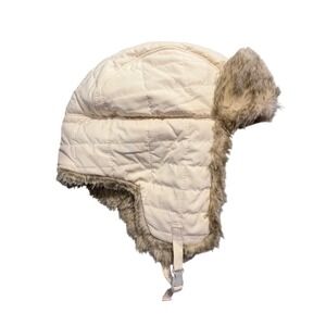 LL Bean Women Trapper Hat Cream Faux Fur Primaloft Insulated L/XL 0 FKM3